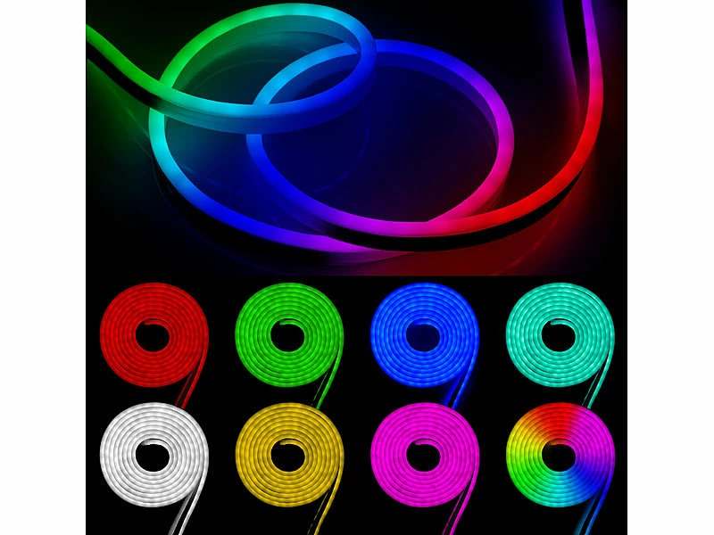 Lunartec LED Streifen:WLAN-Neon-Schlauch Mit RGBW-IC-LEDs, App, Sprachsteuerung, IP65, 5 M 4 Lunartec LED Streifen:WLAN-Neon-Schlauch Mit RGBW-IC-LEDs, App, Sprachsteuerung, IP65, 5 M – Bild 4