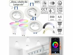 Luminea Einbaulampen-Rahmen:3er-Set Alu-Einbaustrahler-Rahmen, Weiß, Inkl. WLAN-LED-Spots