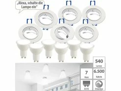 Luminea GU10 Leuchtmittel LED:6er-Set Alu-Einbaustrahler-Rahmen, Weiß, Inklusive LED-Spots