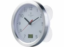 St. Leonhard Funk-Badezimmeruhr:Badezimmer-Funk-Wanduhr Mit Thermo- Und Hygrometer, Alu-Rahmen, Weiß -Haushalt Verkäufe zx7343 0