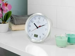 St. Leonhard Funk-Badezimmeruhr:Badezimmer-Funk-Wanduhr Mit Thermo- Und Hygrometer, Alu-Rahmen, Weiß -Haushalt Verkäufe zx7343 7