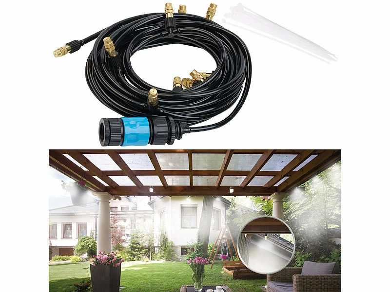 Royal Gardineer Sprühnebel Kühlung:Wasser-Zerstäuber-Set Mit 10-Meter-Schlauch Und 10 Metalldüsen 1 Royal Gardineer Sprühnebel Kühlung:Wasser-Zerstäuber-Set Mit 10-Meter-Schlauch Und 10 Metalldüsen