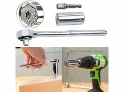 AGT Drehmomentschlüssel:Ratsche Mit Universal-Steckschlüsselaufsatz Für 7-19 Mm, Inkl. Adapter